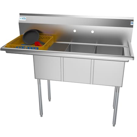 Koolmore 3 Compartment Stainless Steel NSF Commercial Kitchen Sink with Drainboard SC121610-12L3